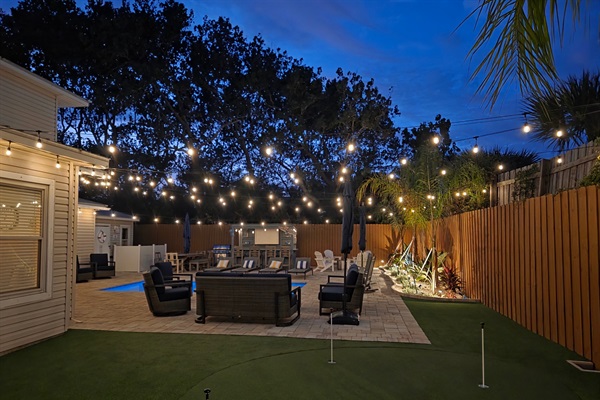 Night view of the upgraded backyard