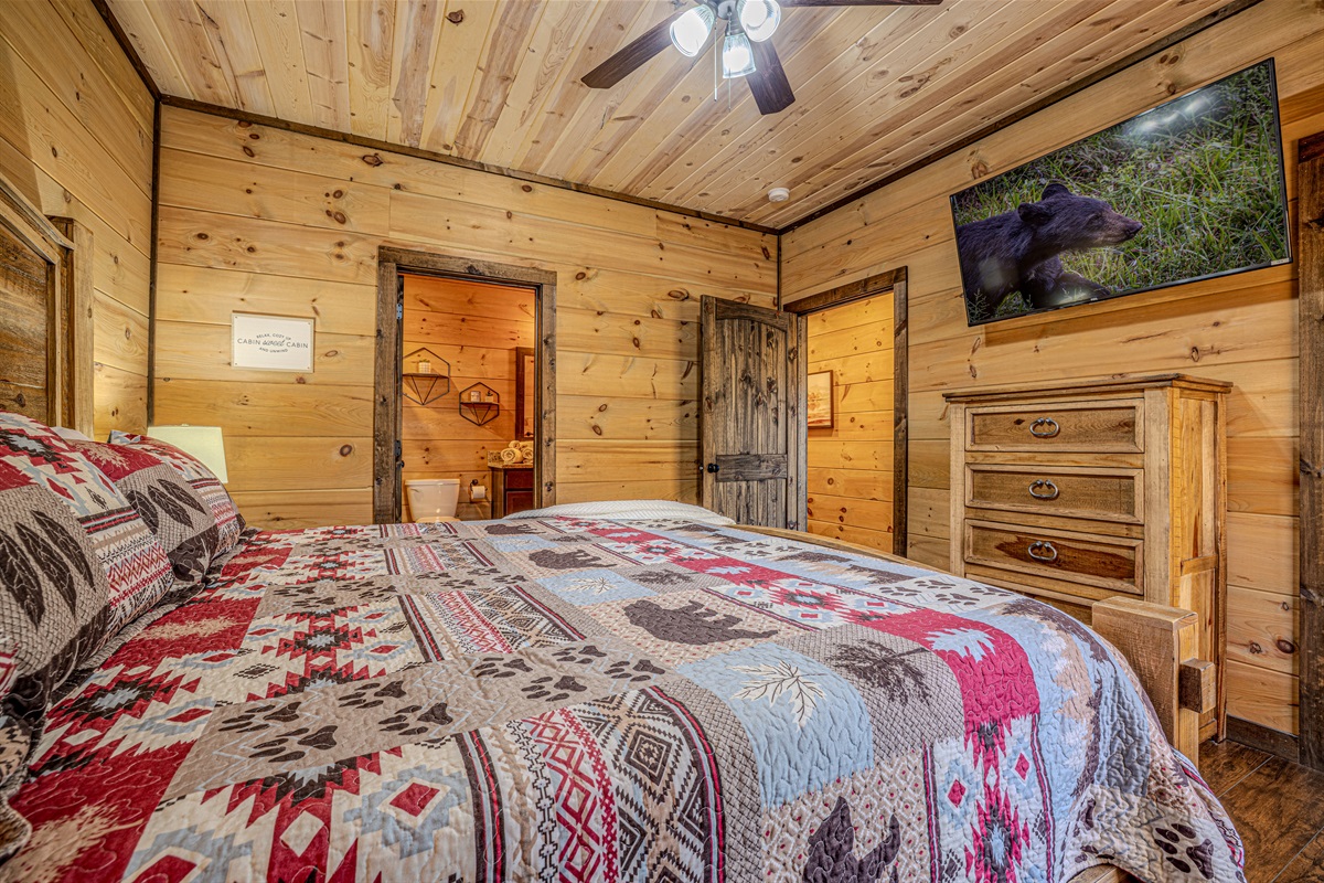 King suite with smart TV and plenty of storage.