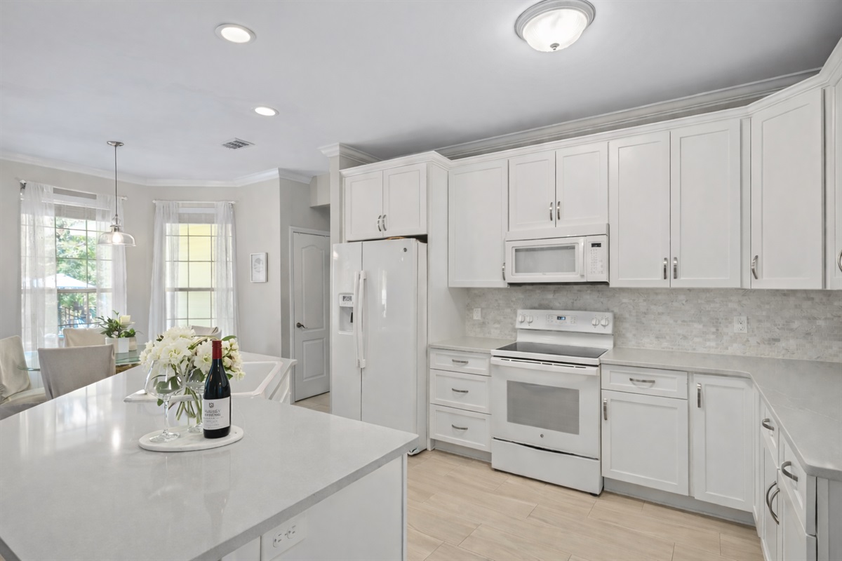 Whip up fresh meals in our fully stocked kitchen — bright, open, and made for gathering. Guest review, “So clean and comfortable, we felt at home right away.”