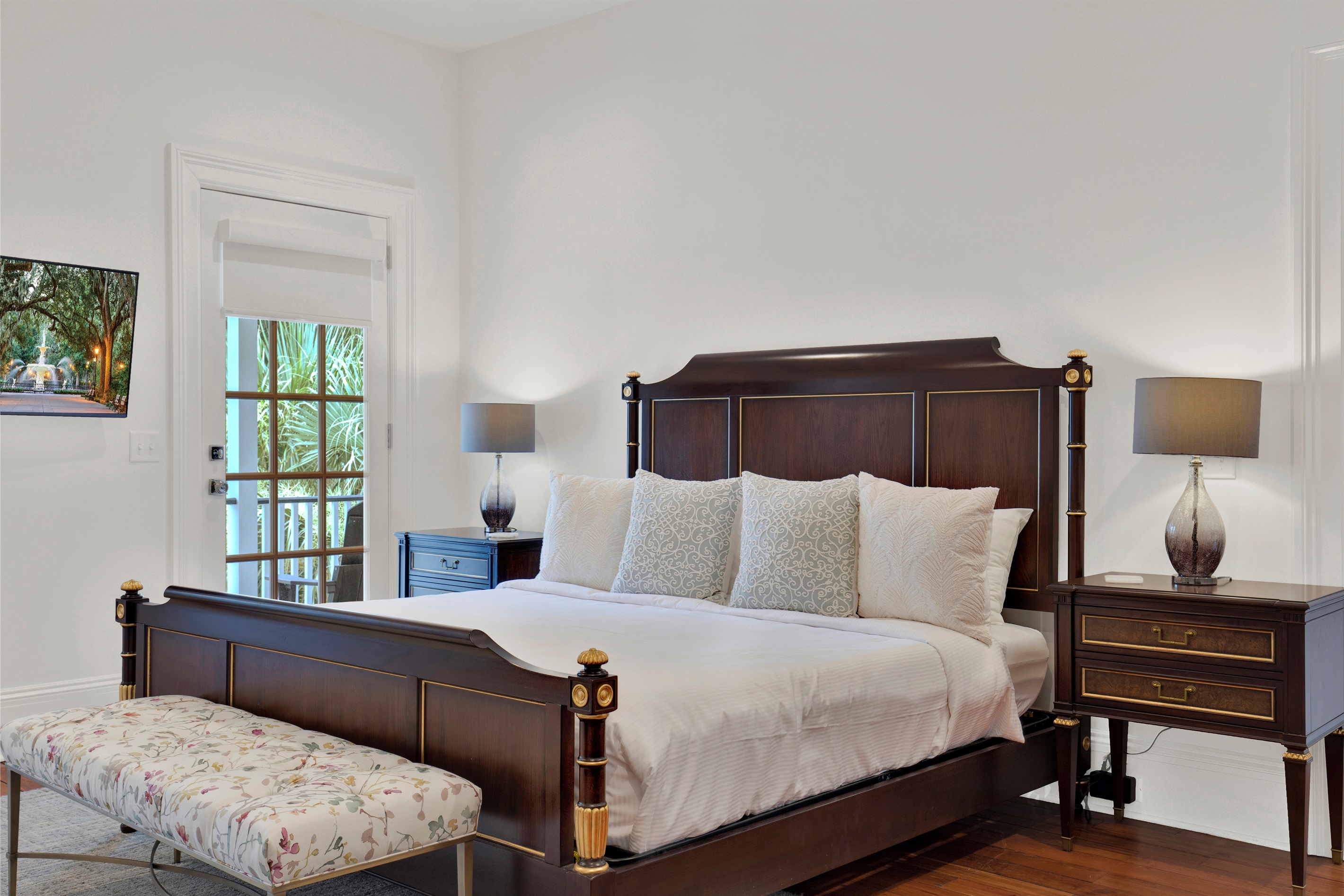 Elegant touches create a serene retreat upstairs.