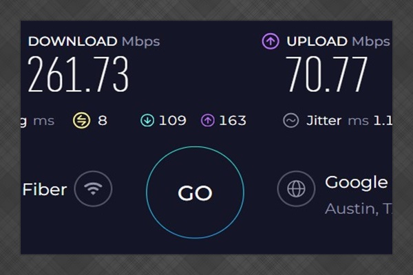 Screenshot of the property's Internet Speed