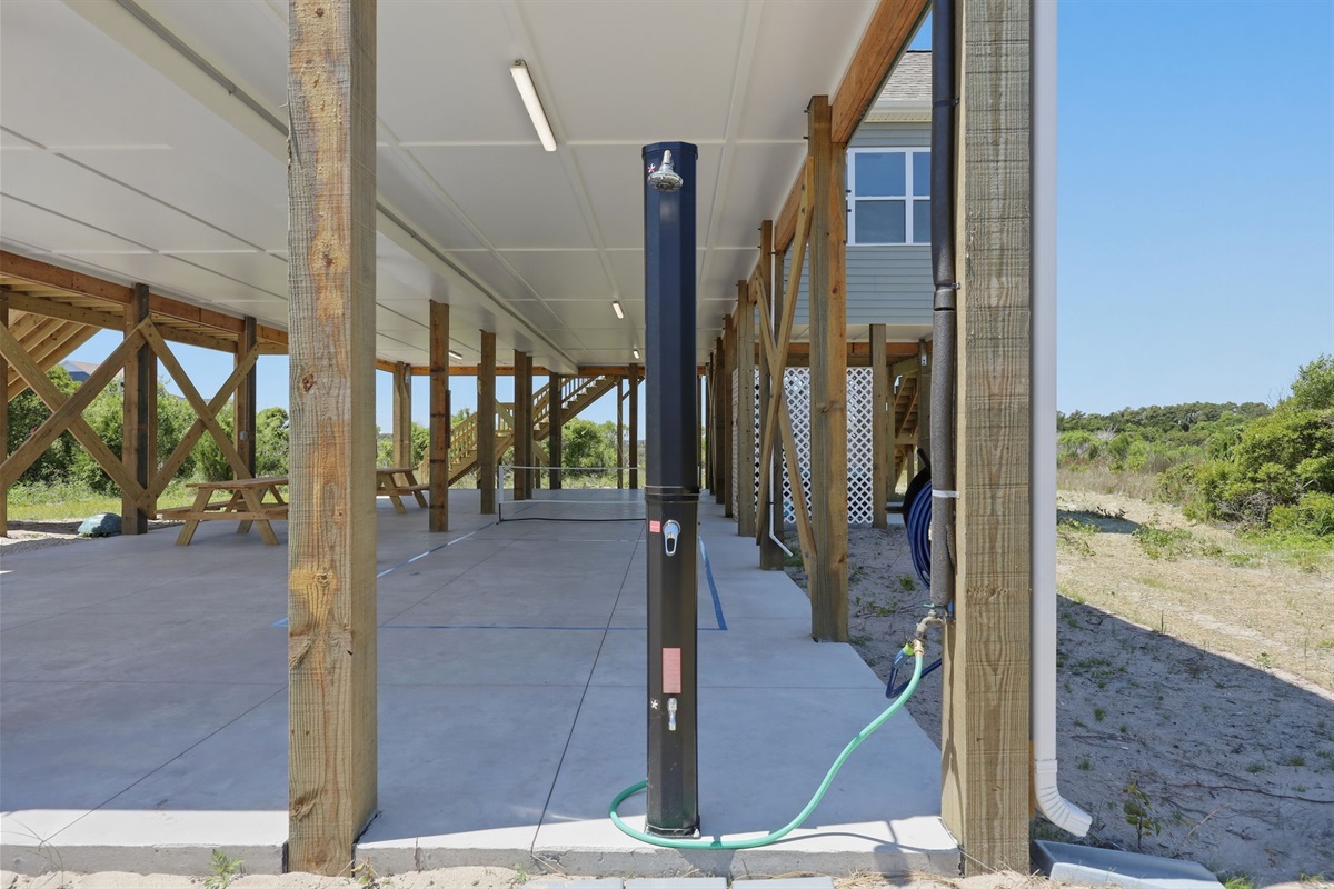 Outdoor shower&mdash;rinse off after the beach before heading inside