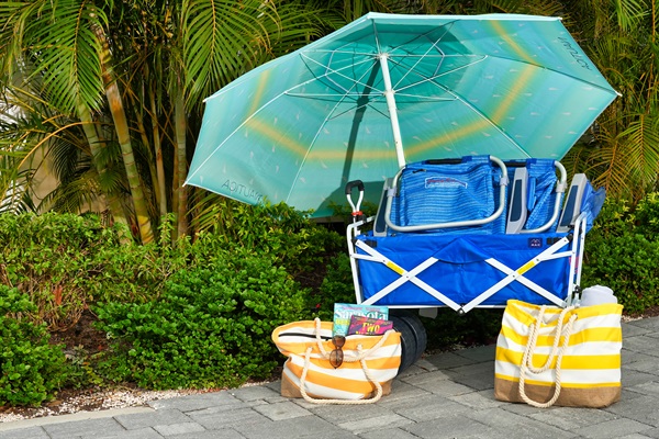 The ultimate beach day begins with a 6-person beach tent, beach wagon, sand-free mats, and cute beach tote bags