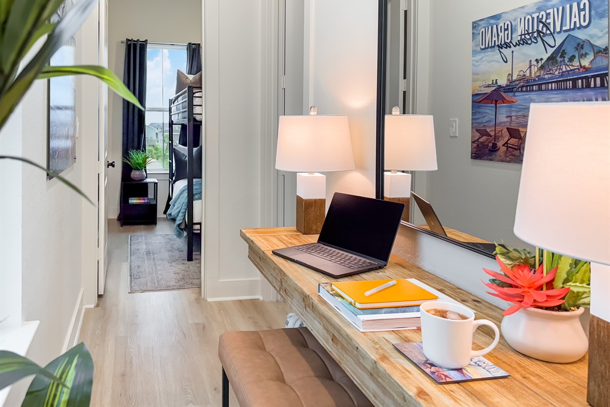 Catch up on emails or book activities on the little office station at the top of the stairs.