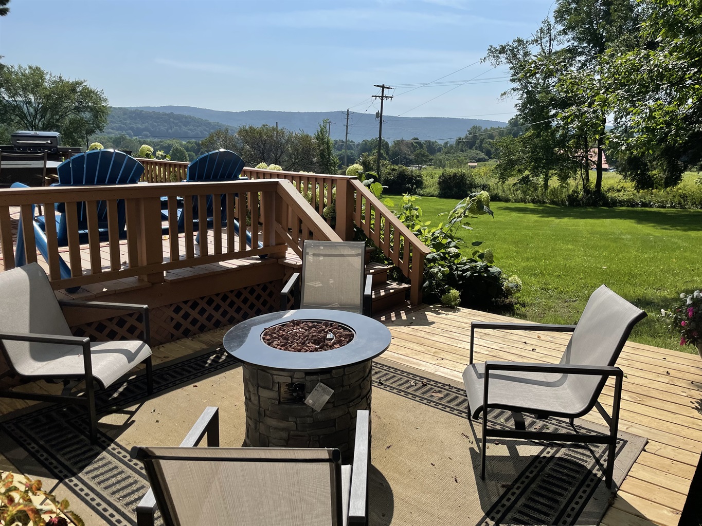Gas fire pit on side deck