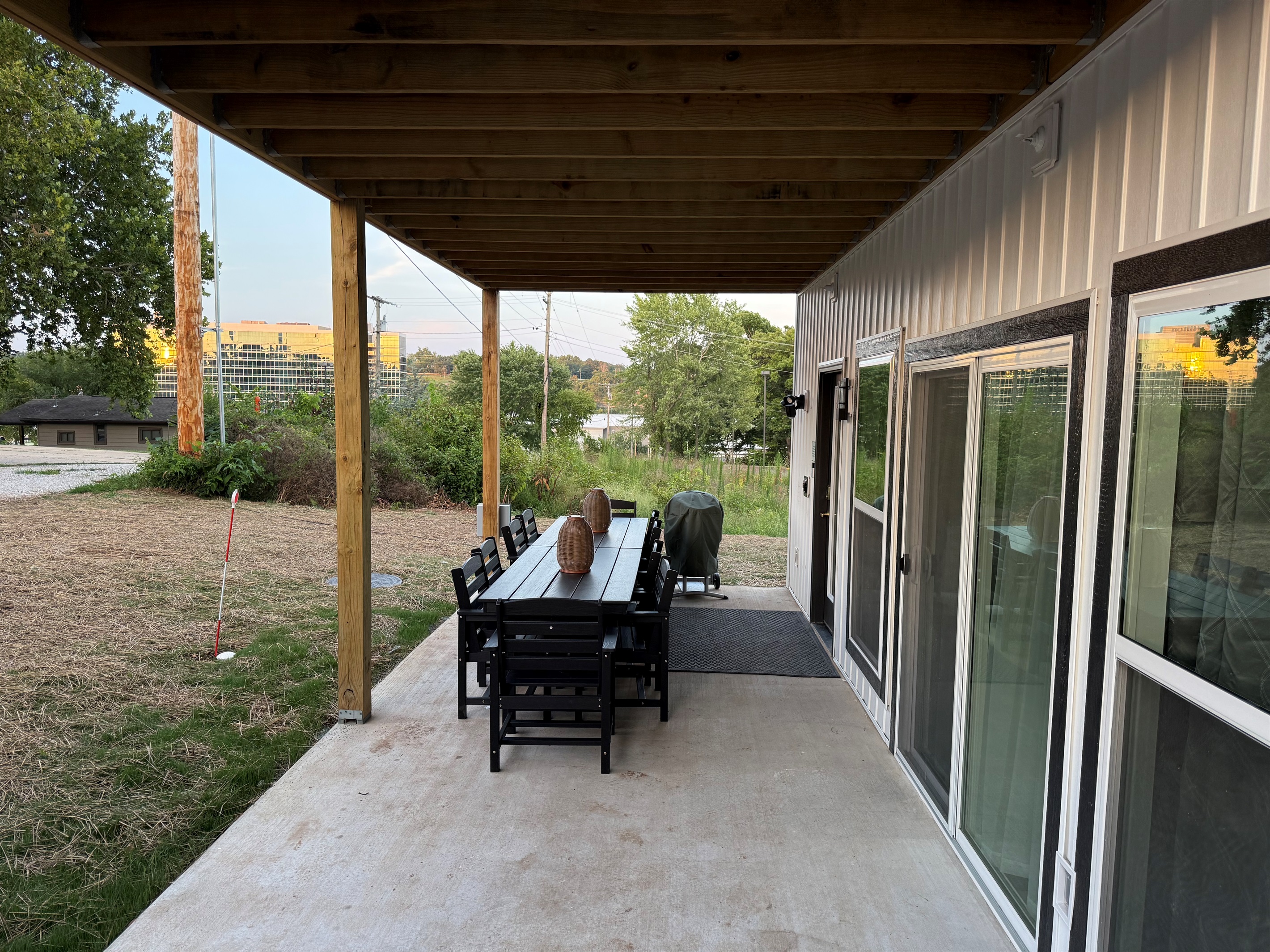 Dining table with 10 seats on lower patio