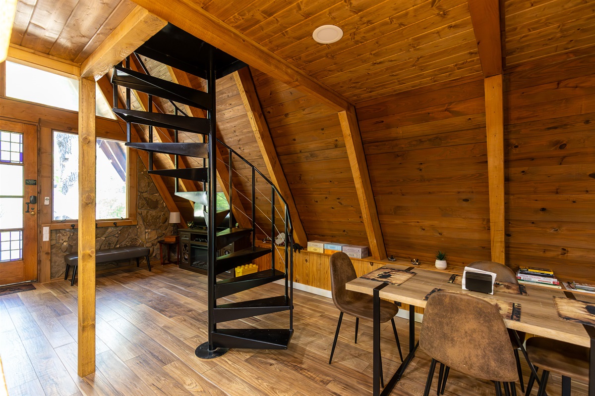 Take the spiral staircase to explore the upstairs loft.