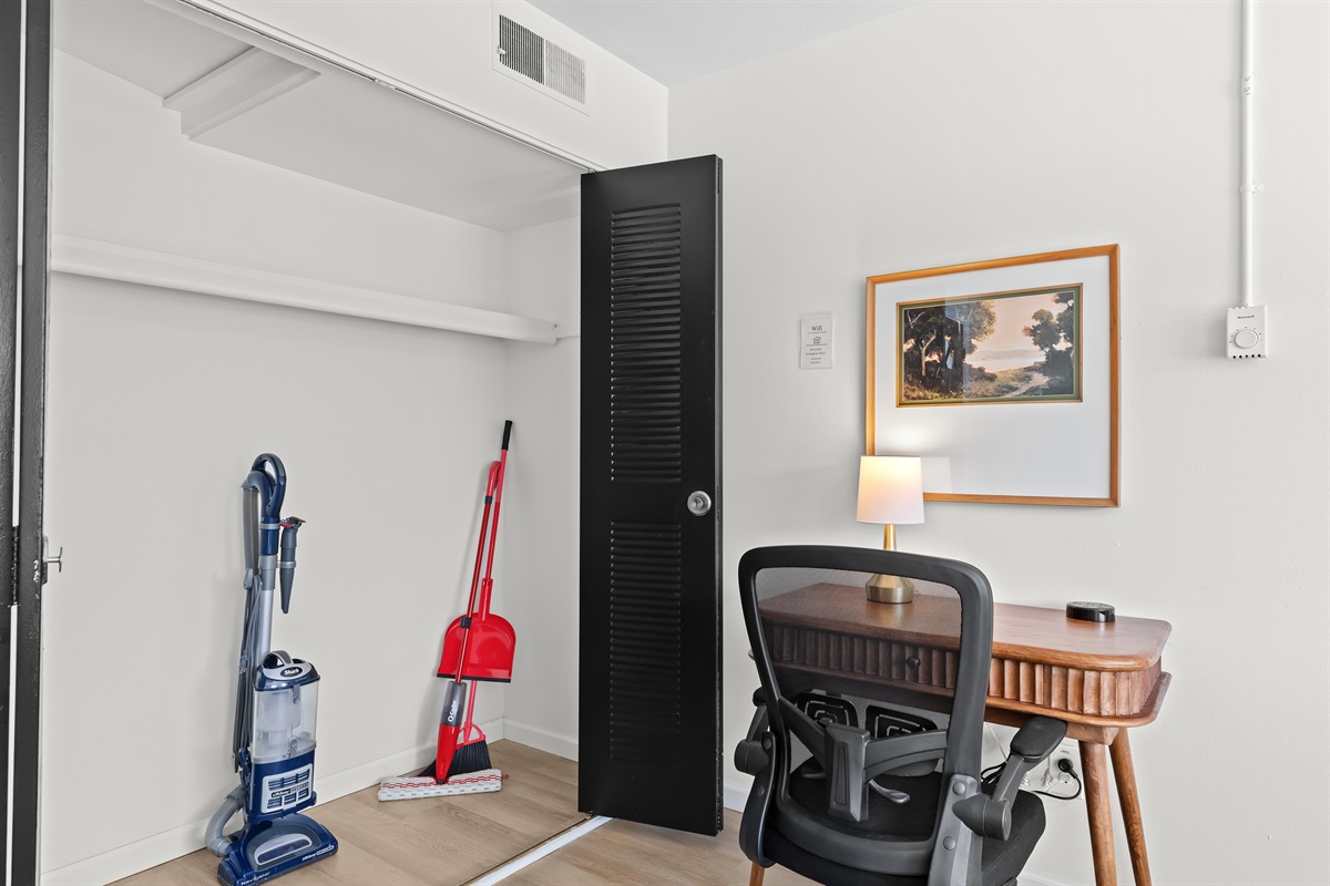 Enjoy the convenience of in-unit cleaning supplies to keep your stay fresh and organized.