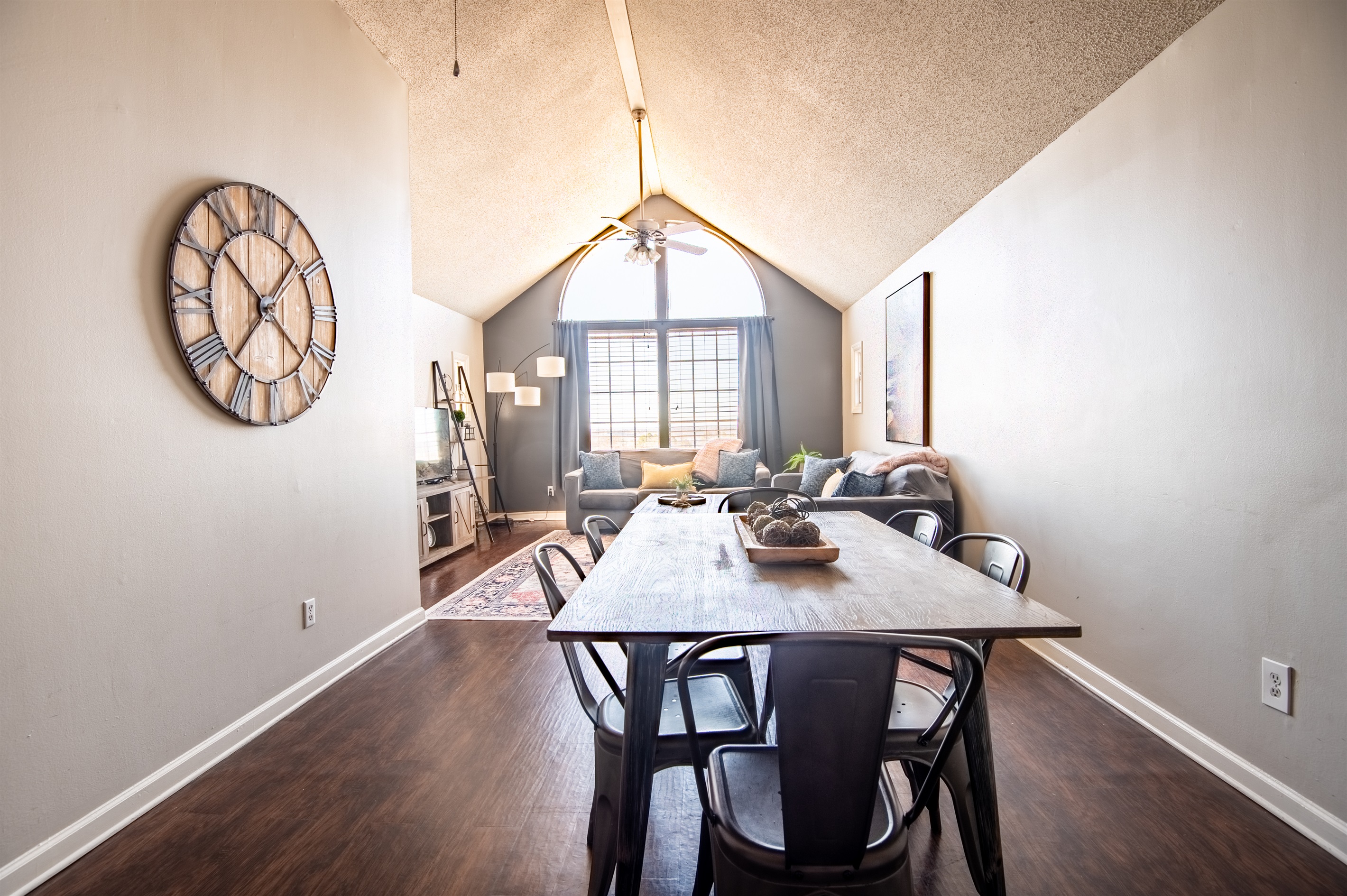 The spacious dining area in Unit G sits between the kitchen and living room, giving plenty of room to enjoy your favorite meals together or mull over a game of Monopoly.