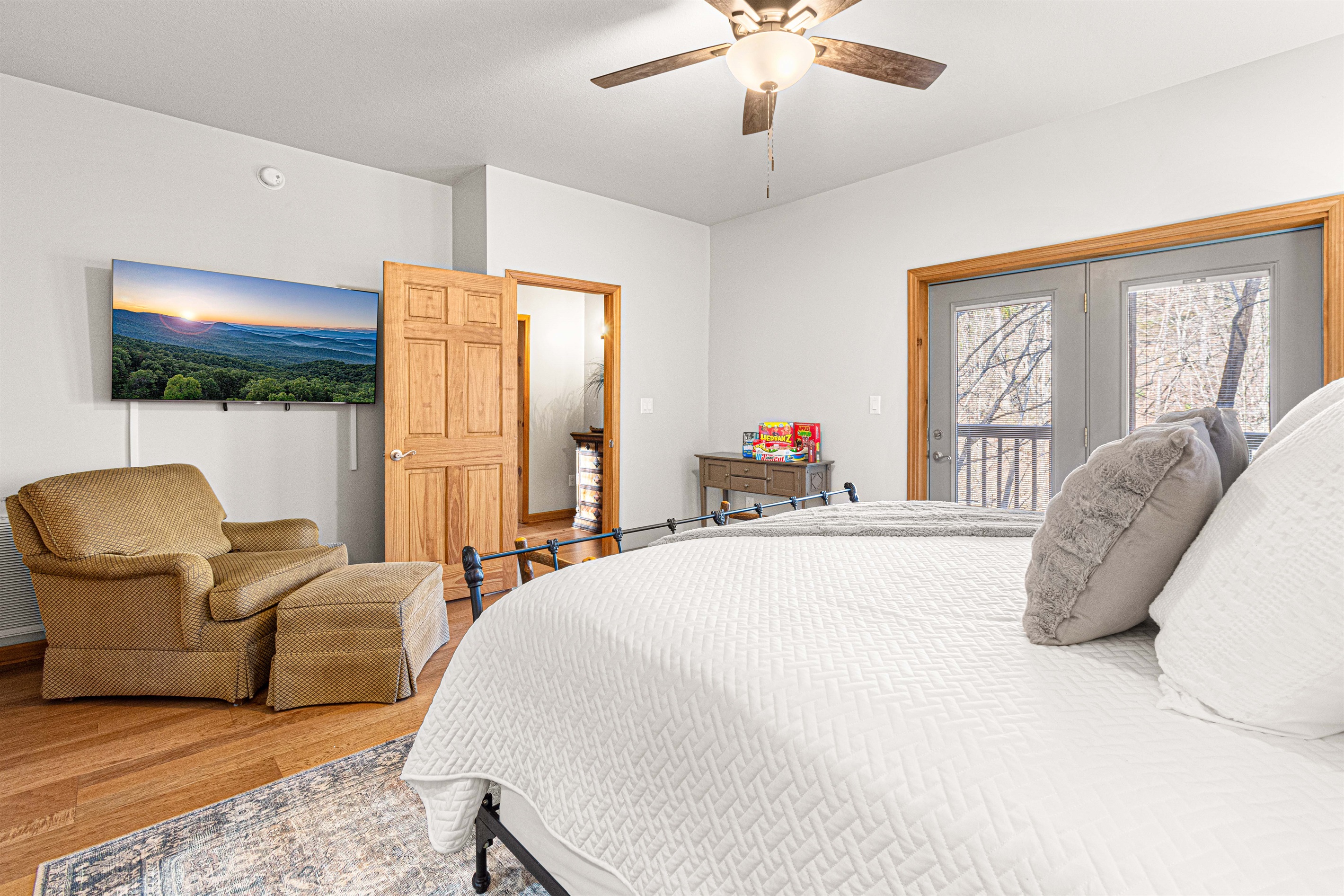 Every bedroom has its own bath and access to the deck.