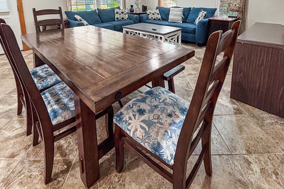 Dining table with seating for 8