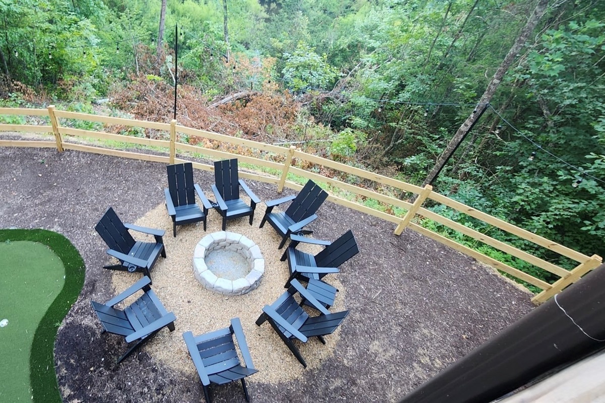 Fire Pit  and mini golf in backyard