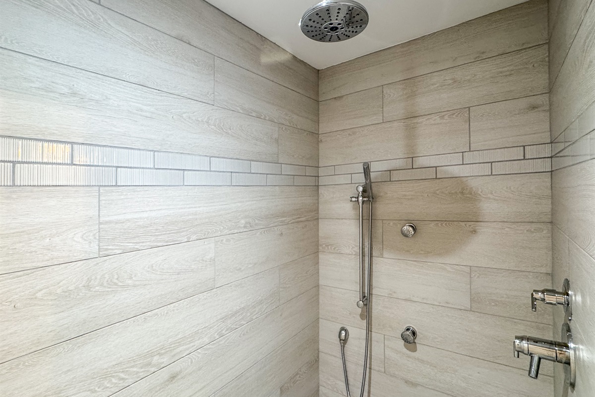 Walk in custom tile shower.