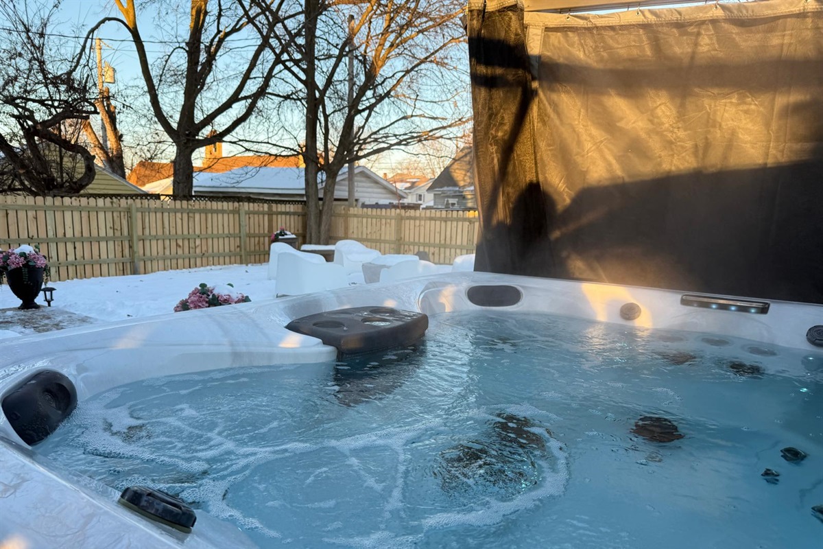 Snowy views, steamy soaks in our hot tub