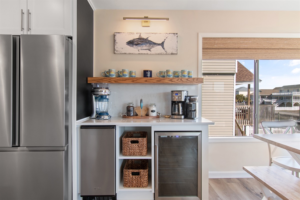 Coffee bar with ice maker, beverage center and margarita machine
