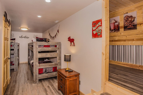 Movie Room Bunk Room at Splashing at the Bluff: 6 bunk beds