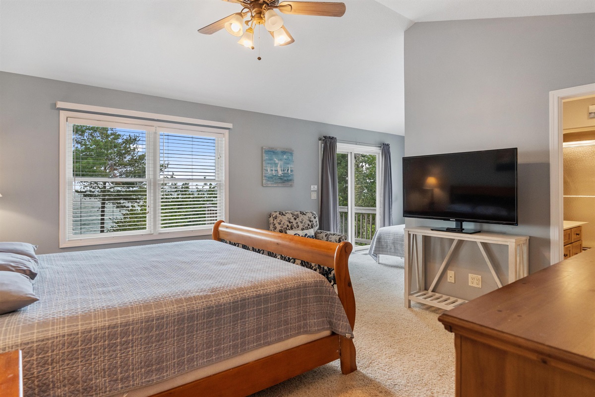 Master bedroom suite with deck for viewing beautiful Lake Michigan