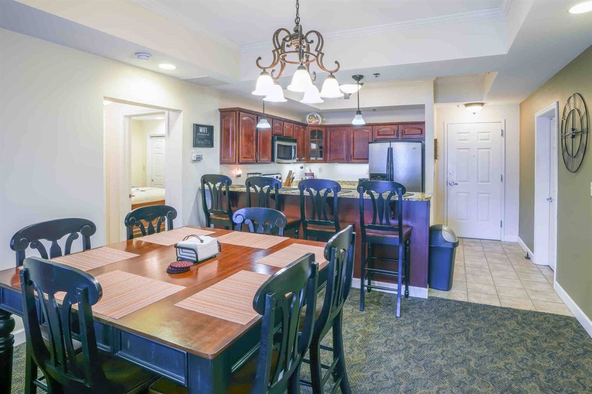 There is ample space available for enjoying meals or playing board games.