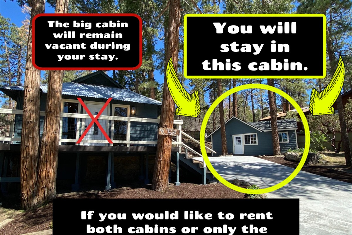 You will stay in the smaller one bedroom, one bath cabin on the property.  You will not have access to the larger cabin but will have the entire, fully gated yard to yourself.  You can rent the larger cabin as well please inquire