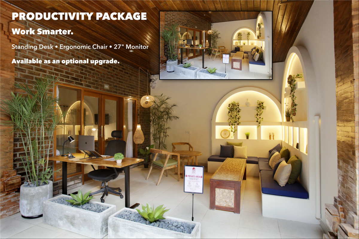 Step outside into your private retreat, a peaceful spot to unwind while overlooking the pool and lush garden. Production Package not included.