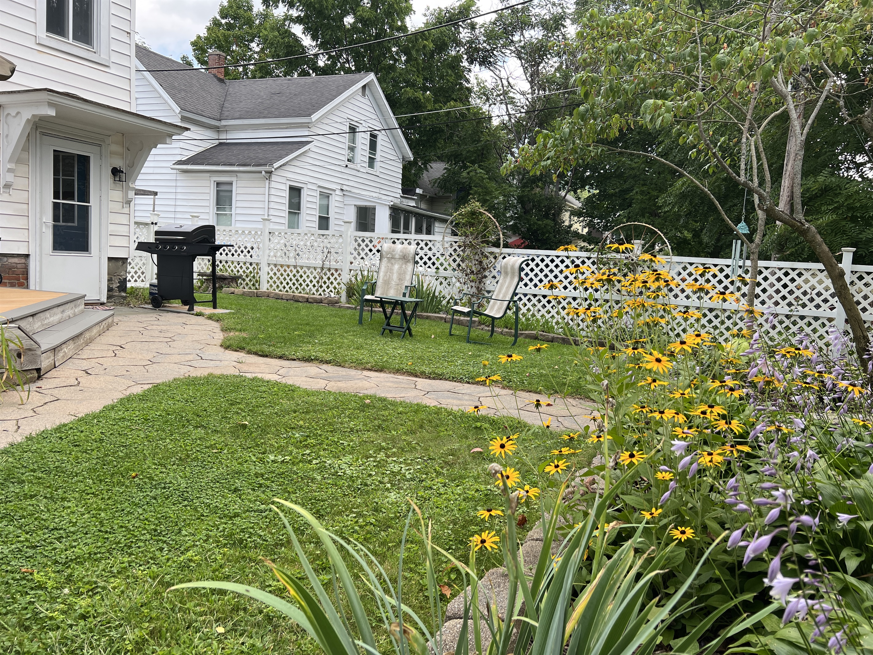 Back yard gardens, seating and bbq