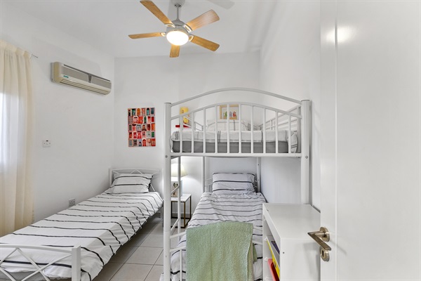 Has black out blinds and fitted wardrobes