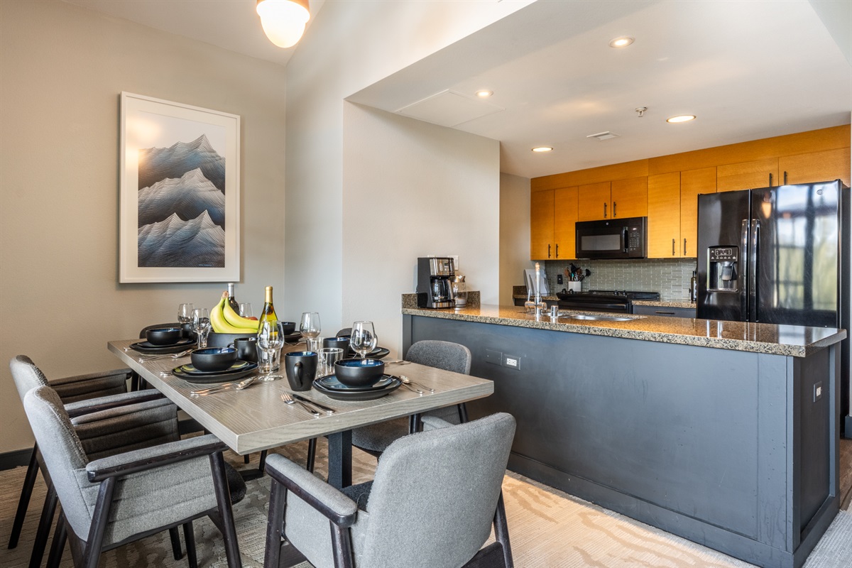 A full kitchen and 6 person dining—rare at the Monache—lets you cook, gather, and settle in like a true home, not just a hotel stay.