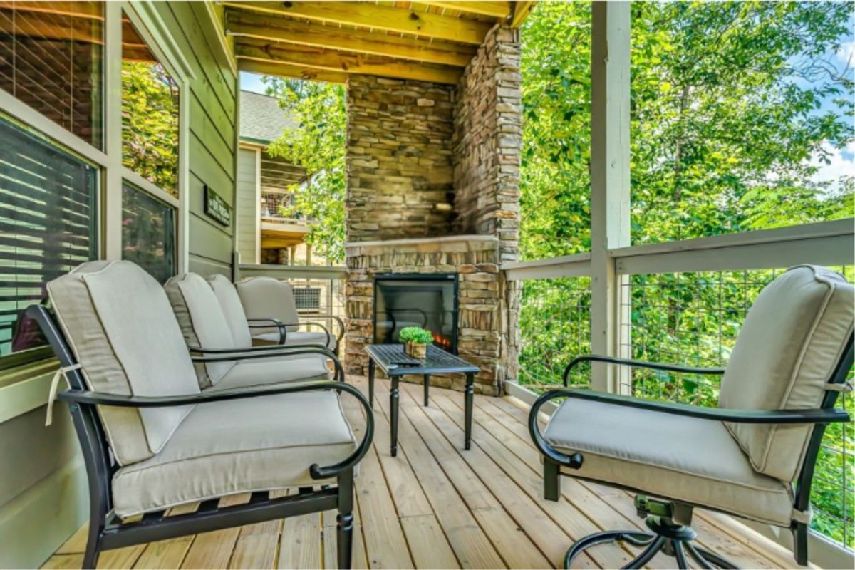 Experience the ultimate in mountain retreat relaxation with your very own private deck, with electric fireplace.