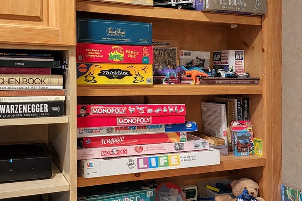 A full shelf of classic boardgames