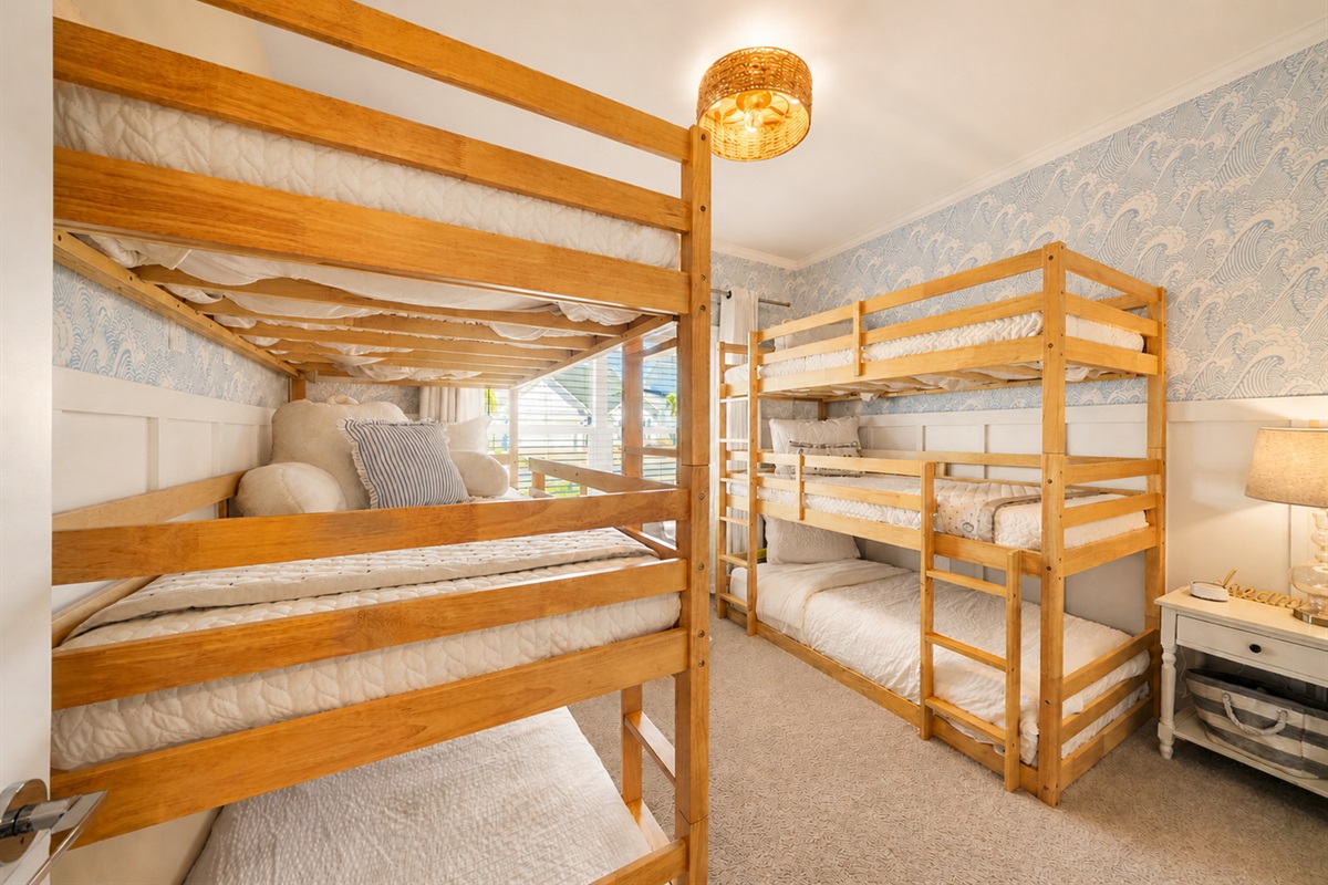 Bunk Room (6 Twin Size Beds) with sound machine, TV, books and video baby monitor