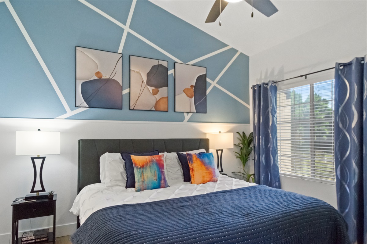 The space is thoughtfully arranged for relaxation, with cozy lighting, modern decor, and a peaceful atmosphere ideal for a good night’s sleep