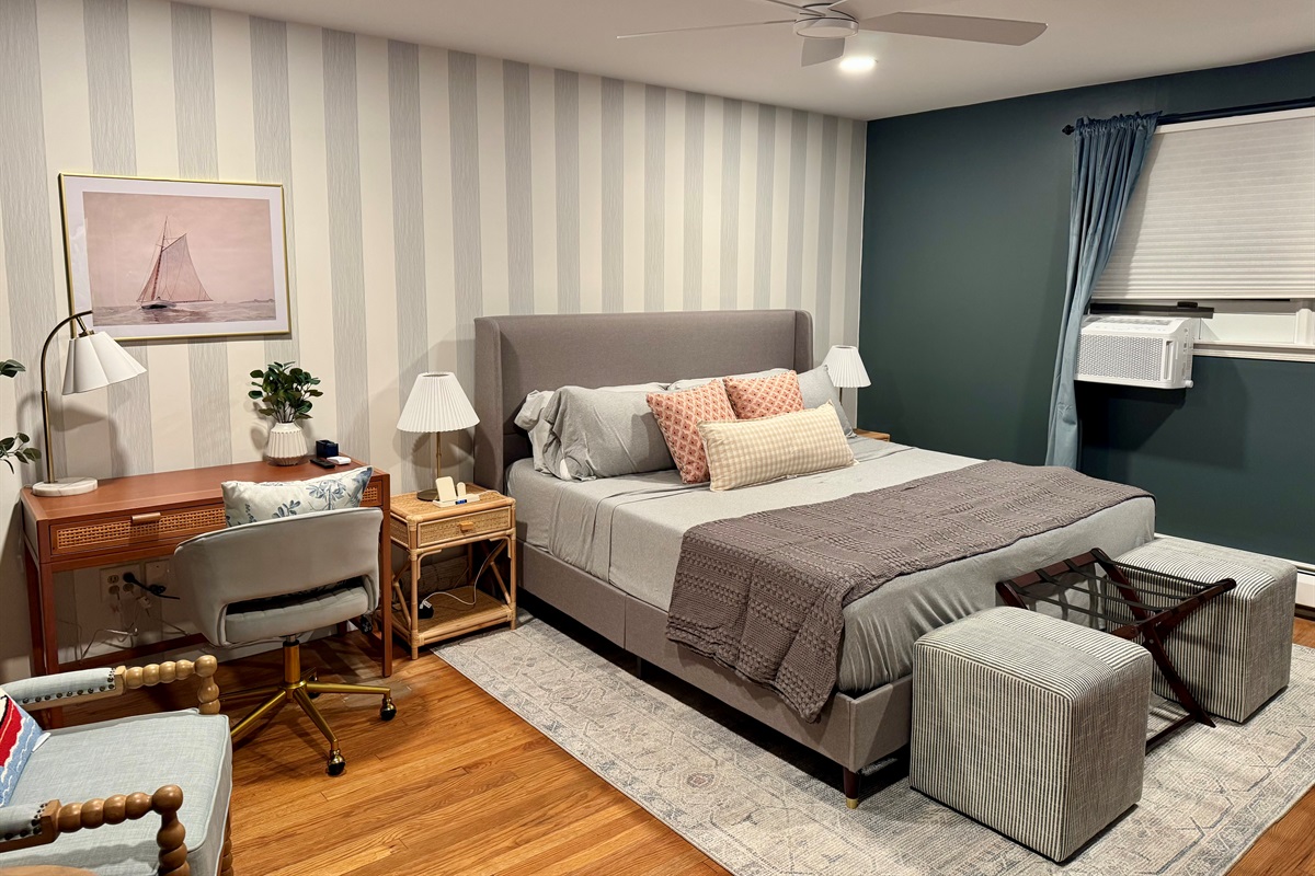 Soft textures and calm tones in the master suite for total recharge.