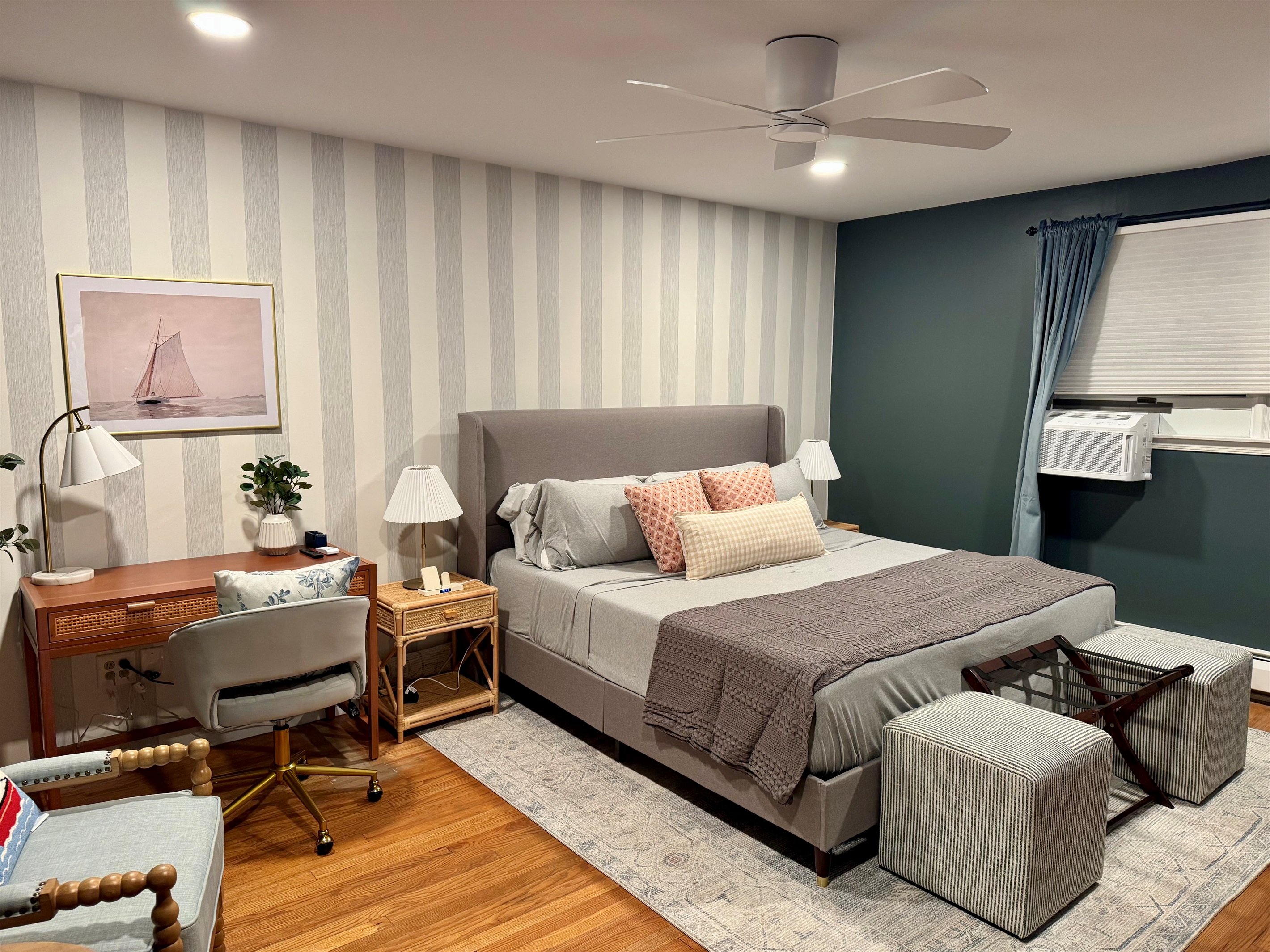 Soft textures and calm tones in the master suite for total recharge.