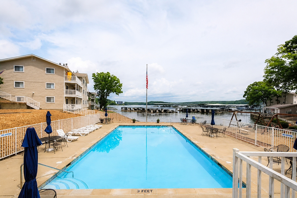 Outdoor pool with surrounding lounge area