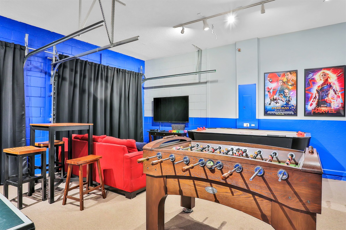 Play some foosball, air hockey, or watch some TV!