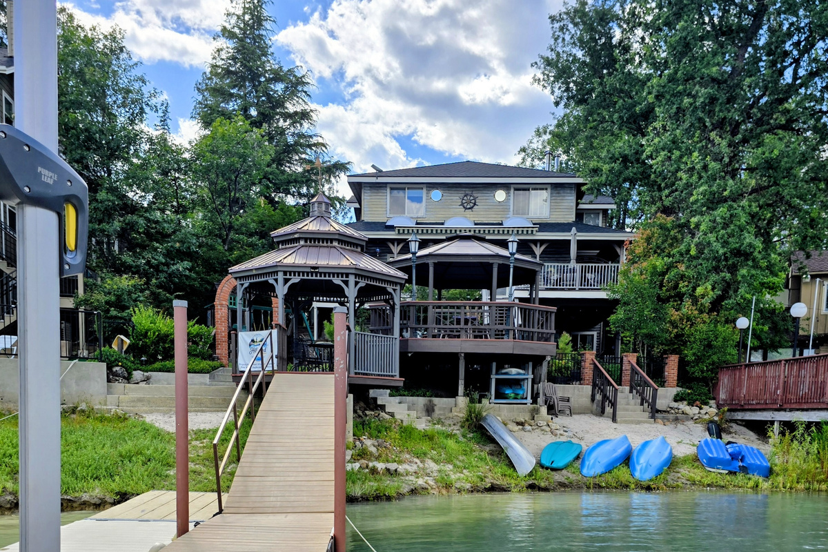View from the right side of the dock looking back at the lakehouse
