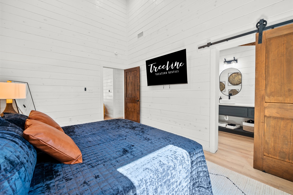 A stylish retreat with bold accents and a modern-meets-rustic design that feels both cozy and upscale.
