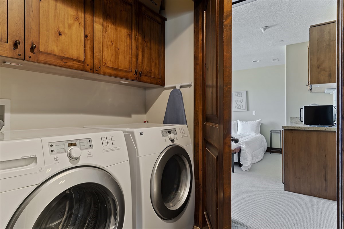 Convenience meets functionality with an in-unit washer and dryer, seamlessly integrated for effortless extended stays.