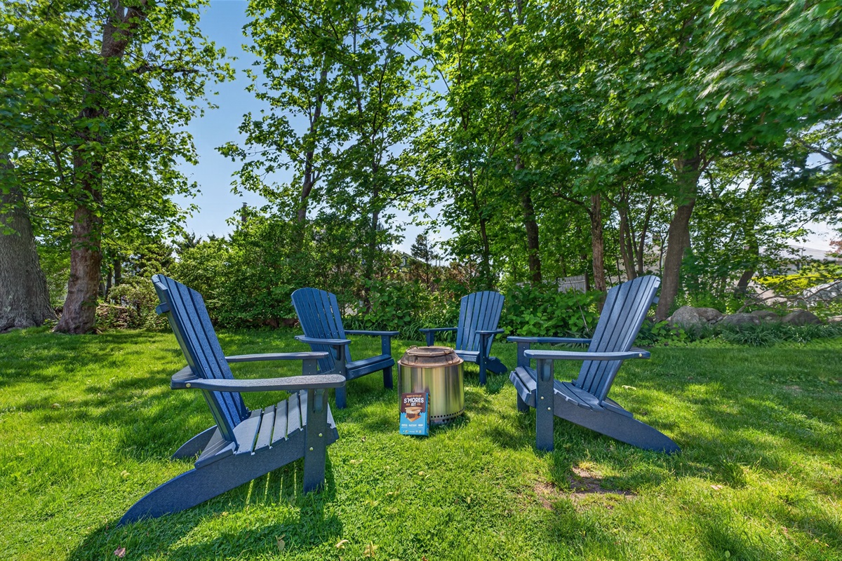 Firepit available for cozy evenings outdoors, perfect for gathering and relaxing.