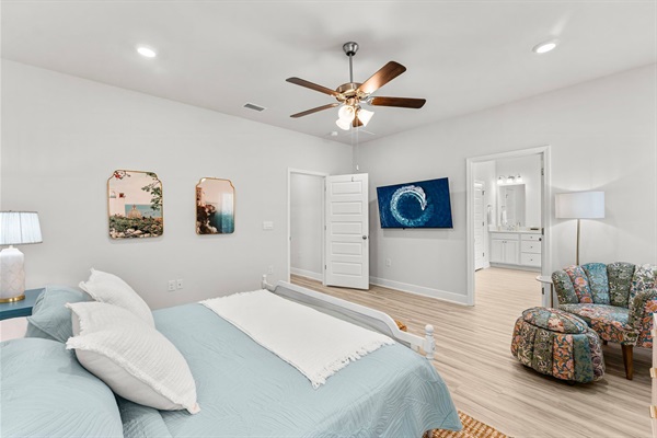 Spacious primary makes it possible to add the pack and play if traveling with a baby or just having extra space