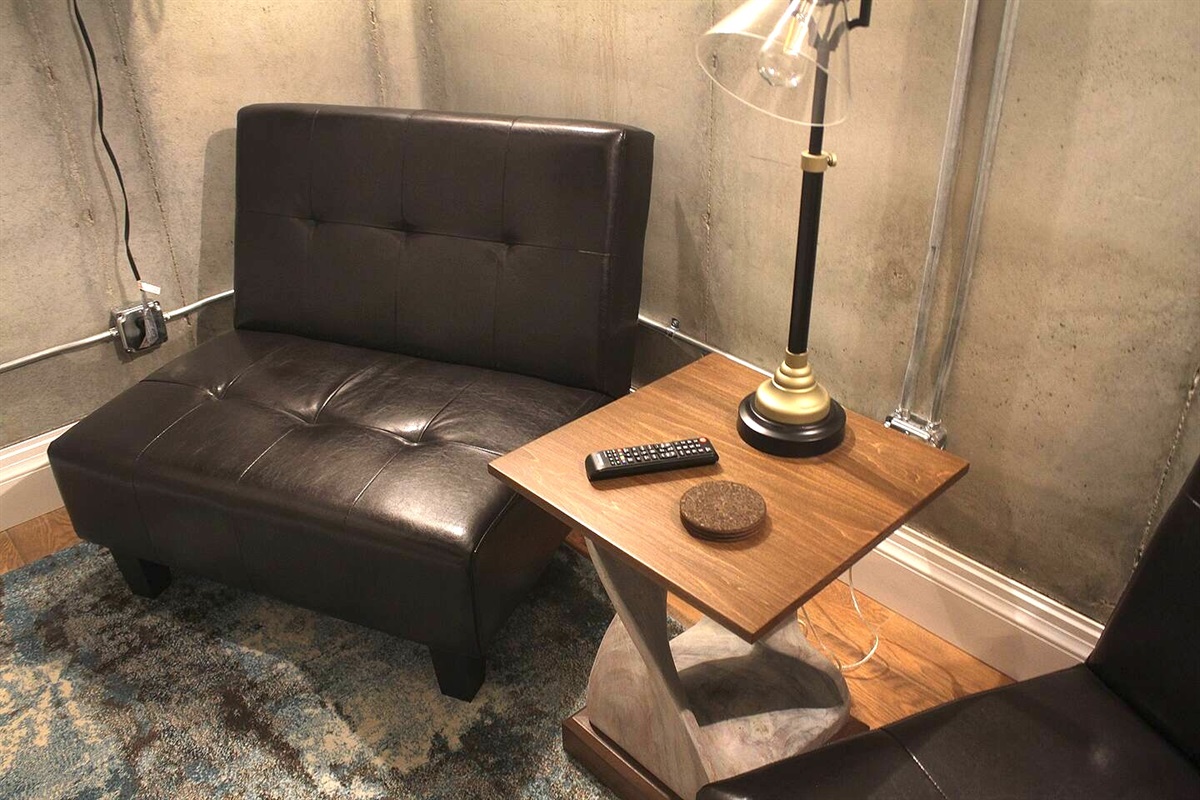 Skönhuset's tornado shelter is also a secondary living room for guests staying on lower level to enjoy