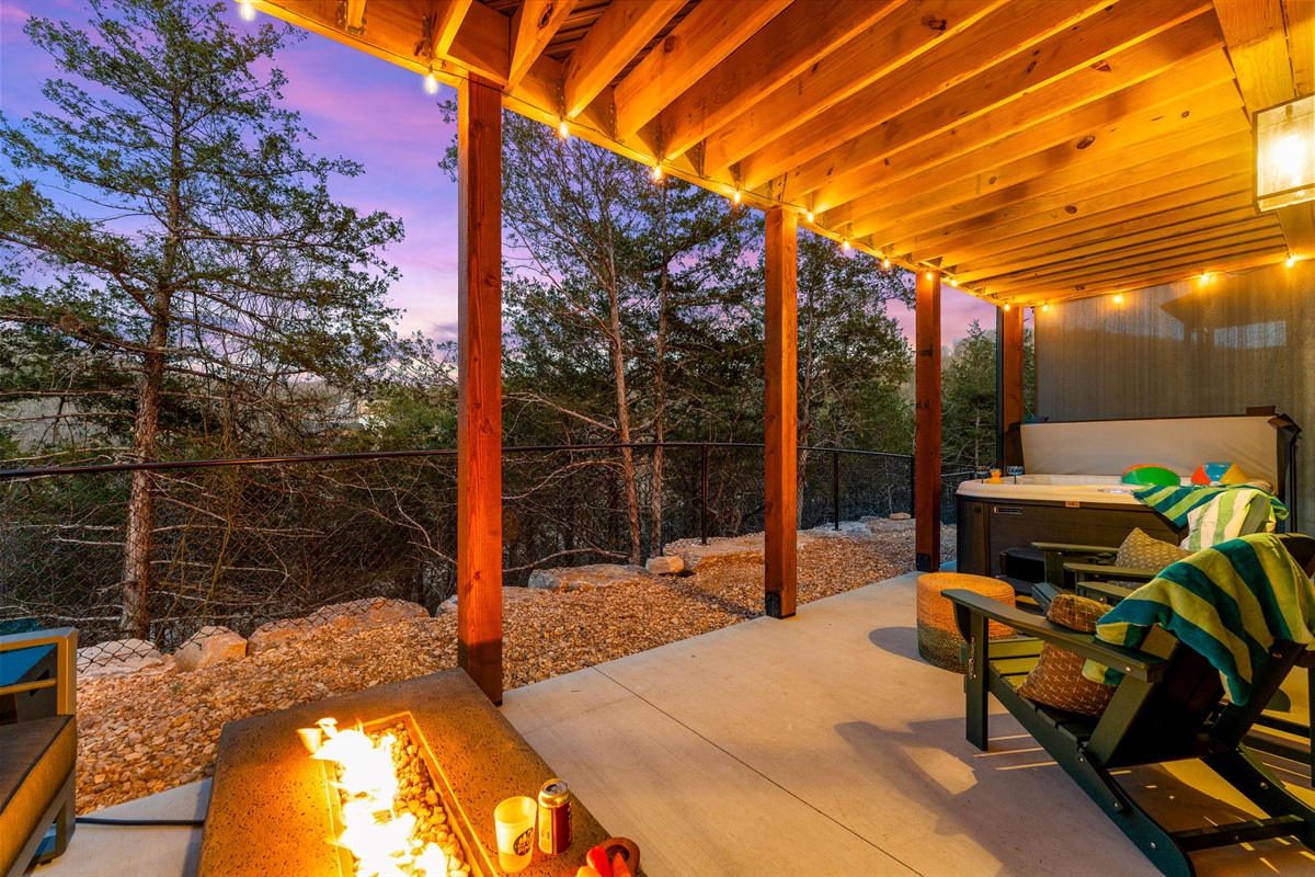 Evenings on the lower level patio are going to be place to be. Propane fire table that starts with a click of a button and a dip in the hot tub and everyone telling stories of adventure.