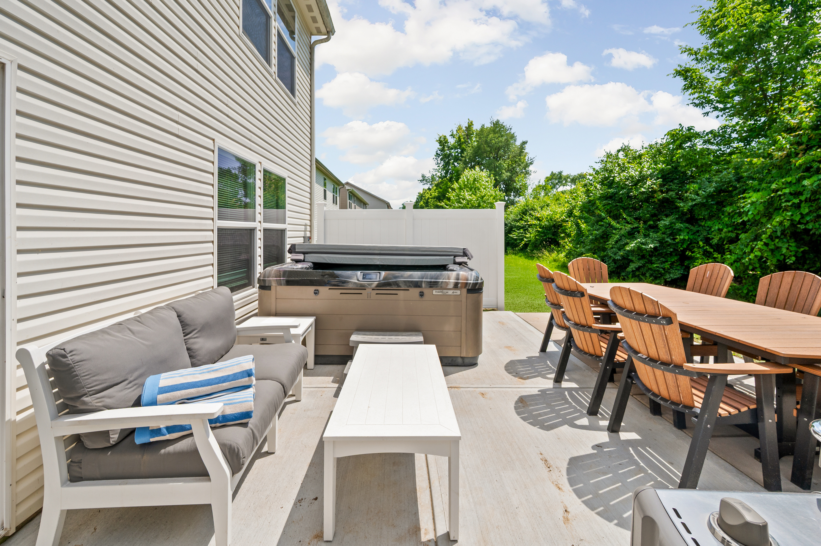 Start your day with a fresh cup of coffee and relax on the outdoor couch while enjoying the peaceful backyard setting before heading out to explore Indianapolis.
