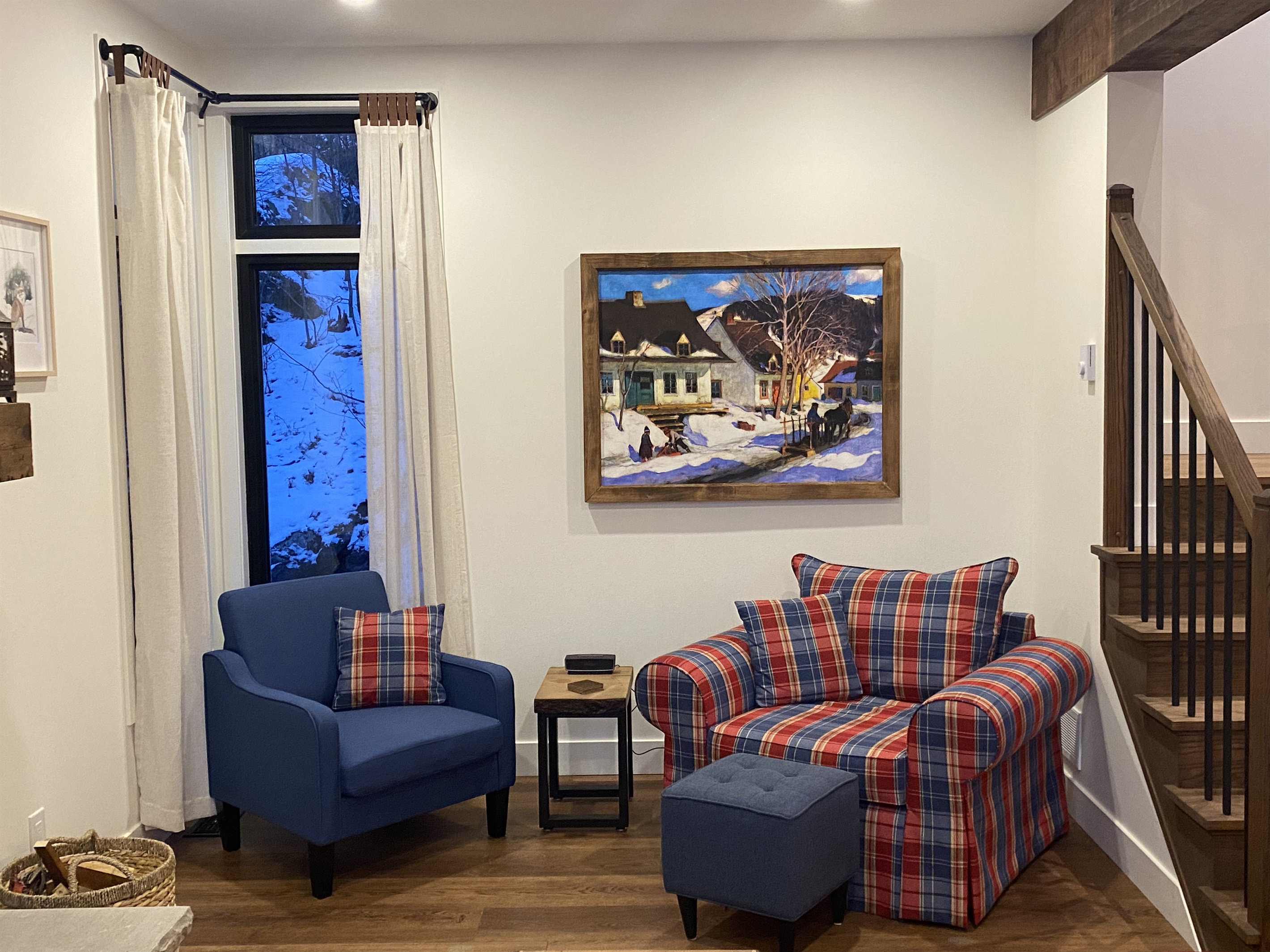 Seating off living room area next to fireplace