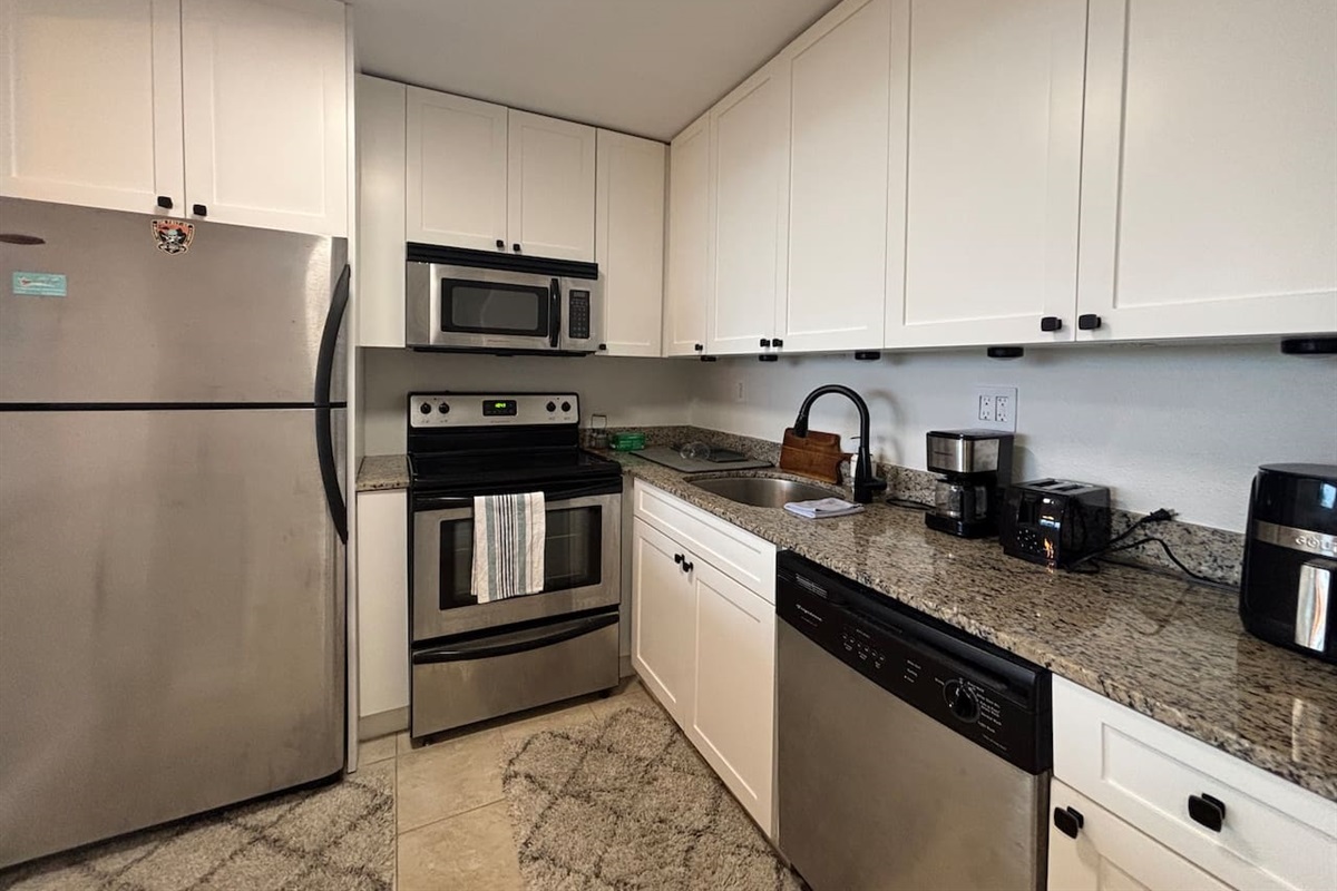 Homecooked meals can be prepared in our kitchen, which has all the essentials to get you started.