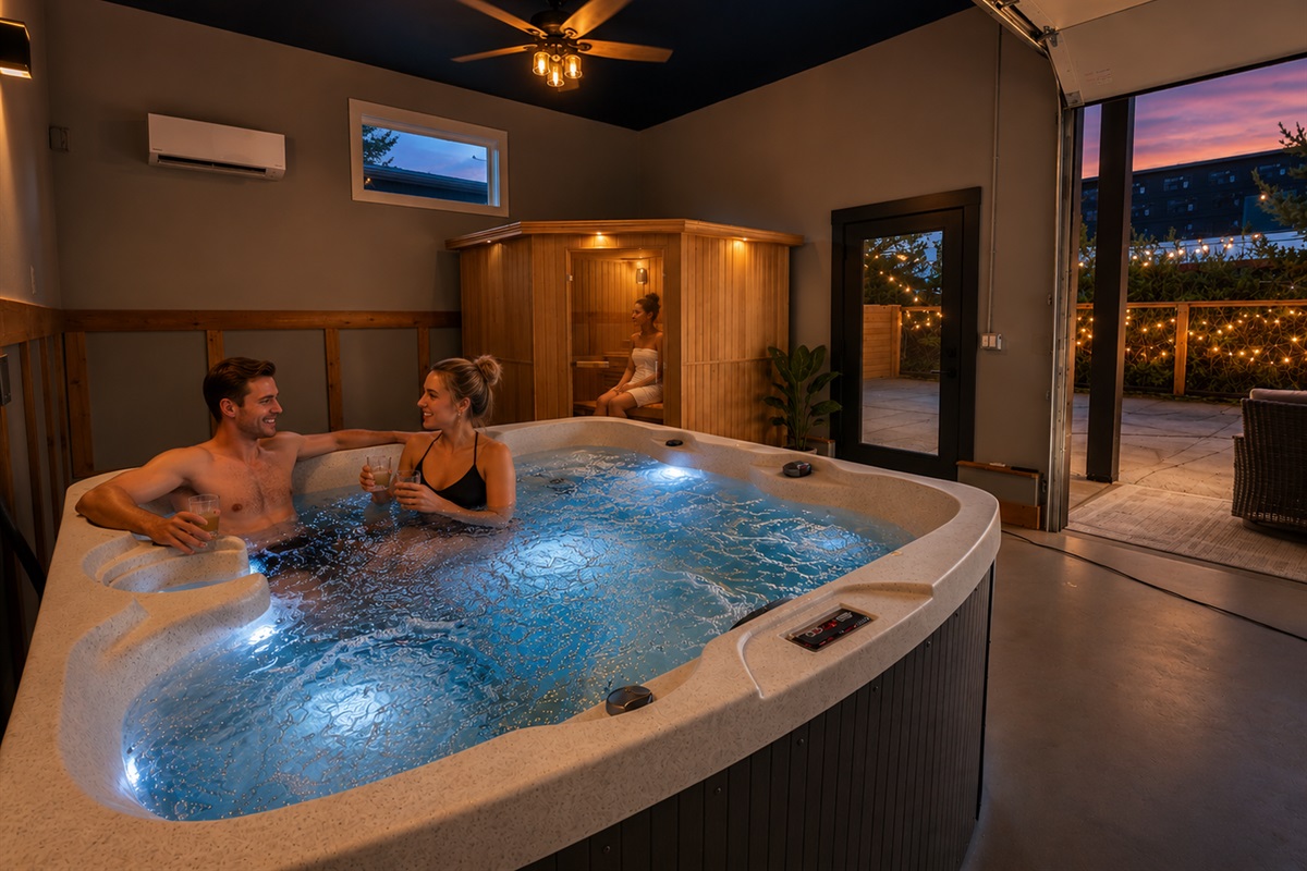 The Spa Room is the place to rejuvinate after a day at the beach or touring the coastline. It's complete with a 6 person sauna, and indoor/outdoor hot tub. Cold rainy day?  Just close the door and let the rest of the world fade away.  Beach towels provided