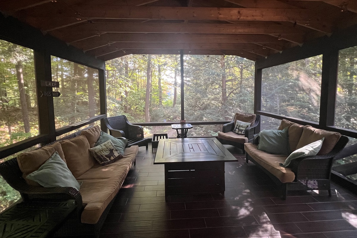 Screened in porch facing the lake
