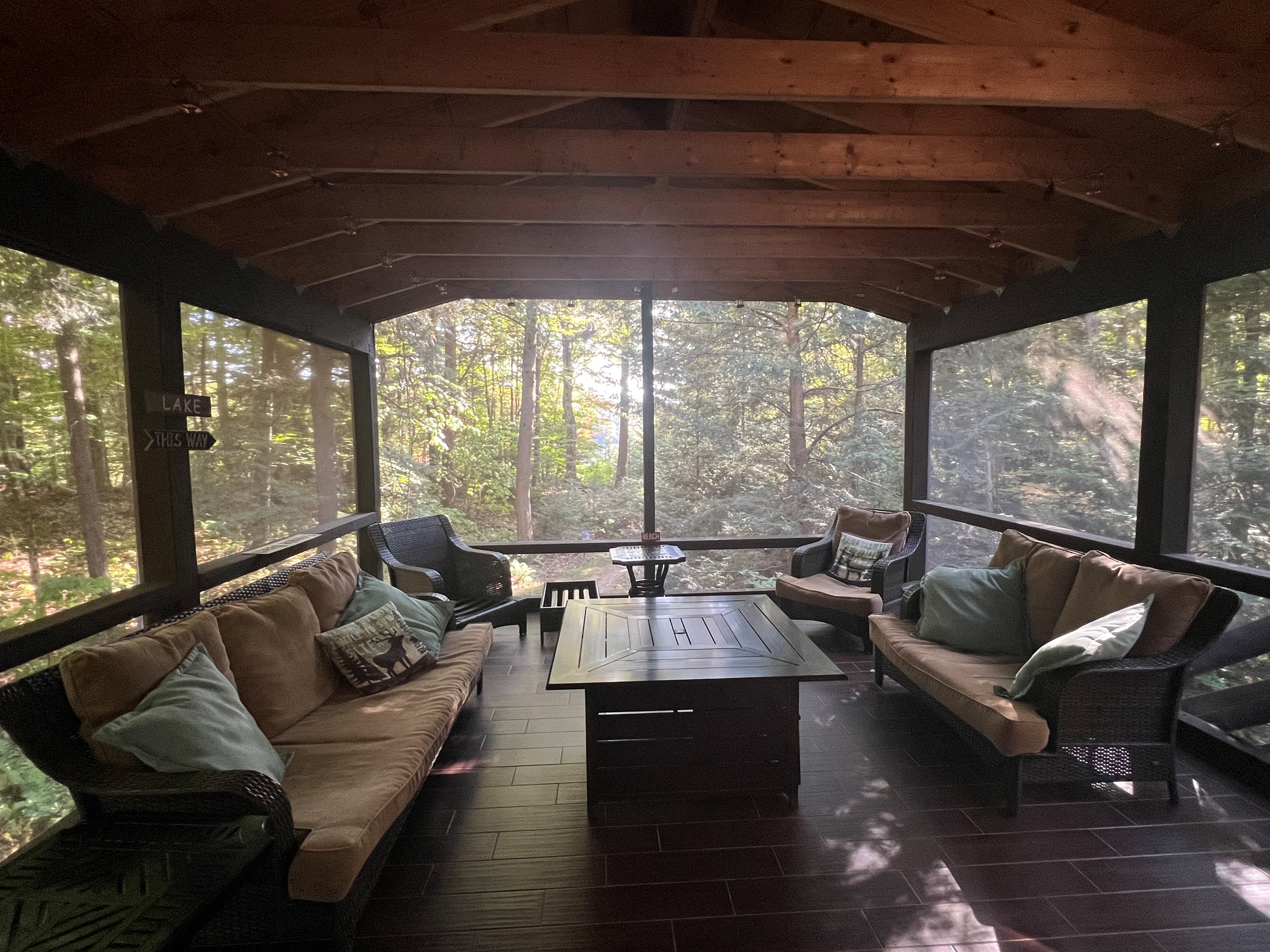Screened in porch facing the lake