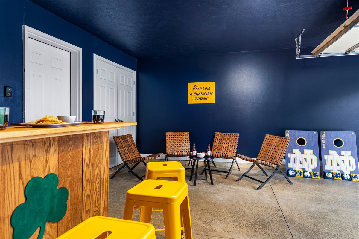 Plenty of space in the garage to tailgate, watch a game, or play some games