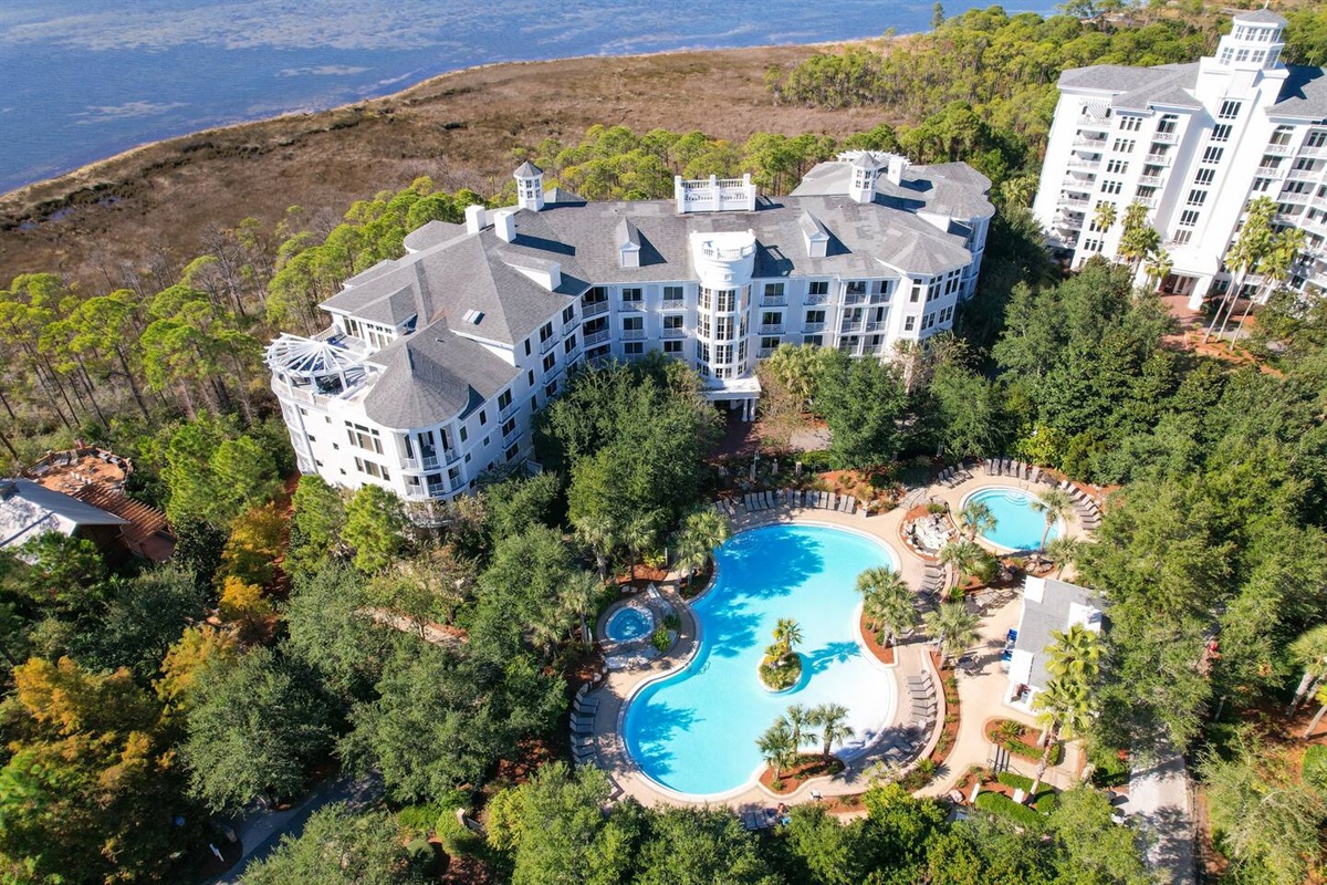 Ariel footage of the Bahia complex along the bayside of the SanDestin Golf & Beach Resort